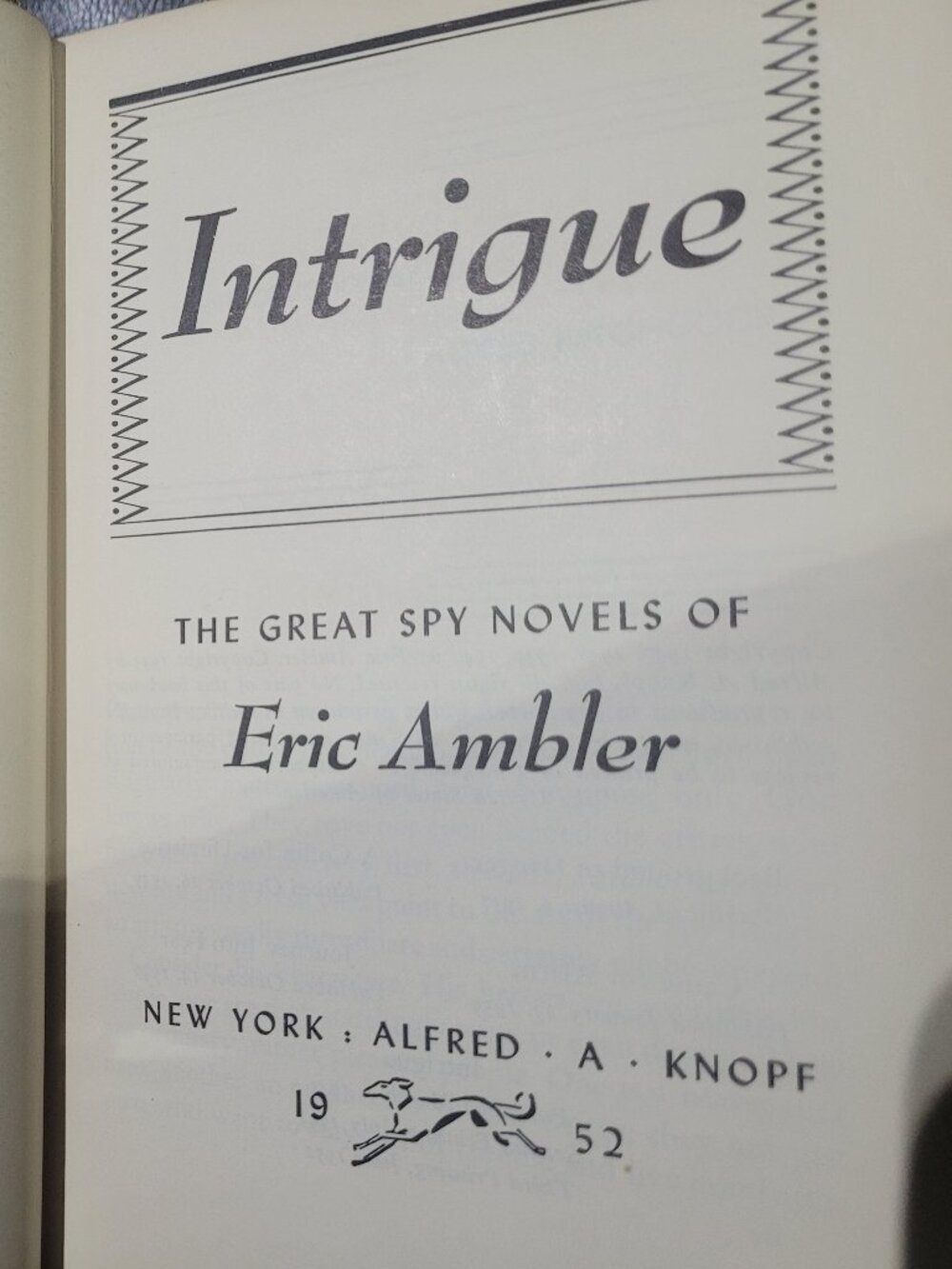 Intrigue Spy Novel Eric Ambler 1952 Knof Alfred Book Hitchcock Intro